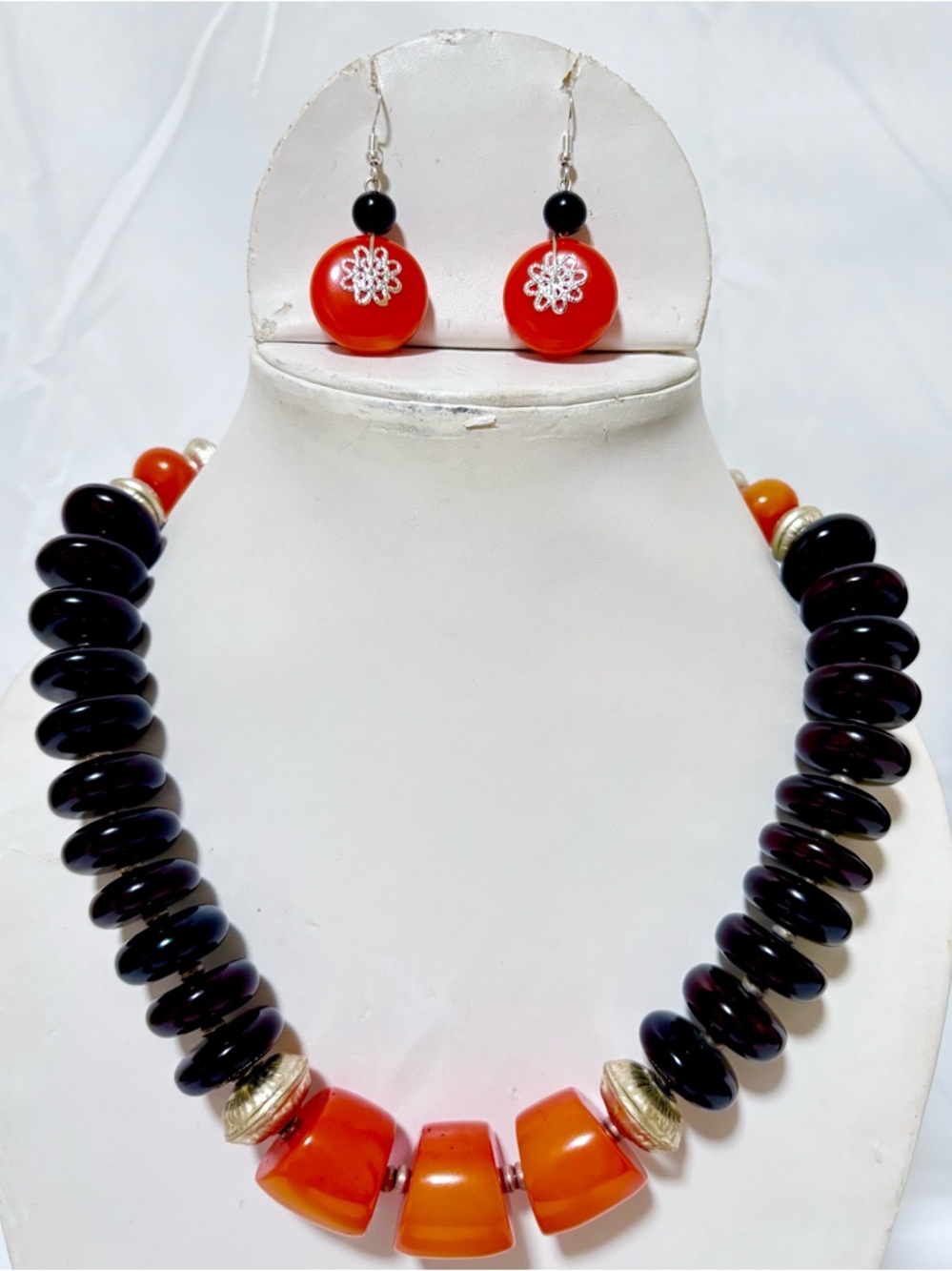 Handmade multi color Bead Necklace with Matching Earrings